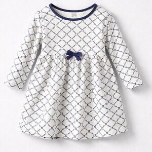 Touched by Nature blue and white geographic print long sleeve cotton dress 24m
